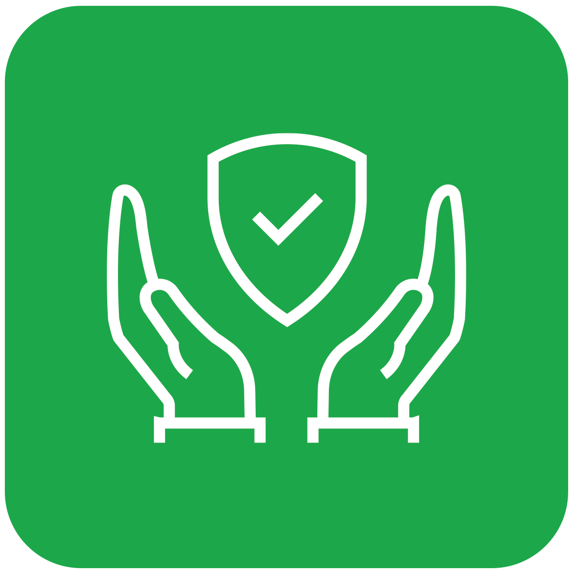 Ícone de 2 mãos abertas, com um escudo no meio e um visto no meio do escudo. Para a Constituição do Amazonas.